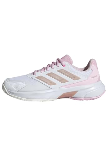 adidas Mujer Courtjam Control 3 Tennis Shoes, Cloud White/Silver Metallic/Lucid Pink, 37 1/3 EU