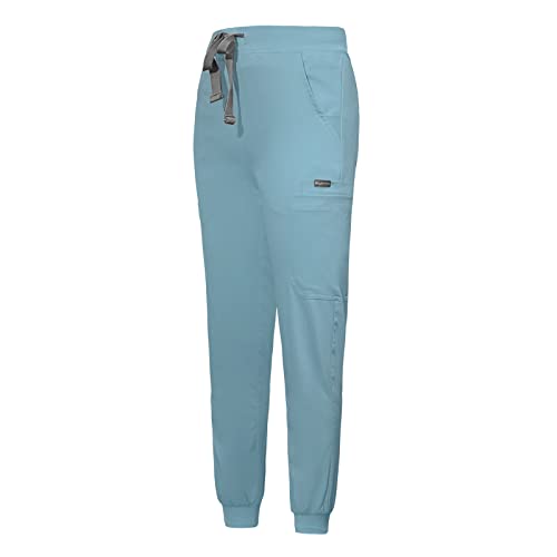 niaahinn Women Jogger Scrubs Pant Workwear Mid Rise Tapered Leg Drawstring for Nursing Soft Fabric (Light Blue,S,Small)