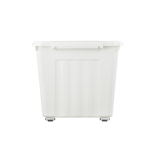 Cetomo 55L*3 Storage Boxes with Wheels, Plastic Storage Box with Lid, Latching Buckles, Click Closure, Stackable, Nesting, Durable Organizer for Home Office Clothes, White, 55L-3 Pack