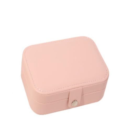 Boîte à bijoux rose en cuir à double couche pour femmes et filles
