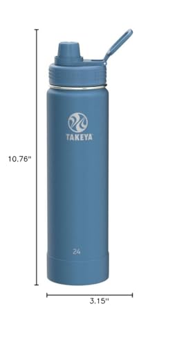 Image of Takeya Actives Stainless Steel Water Bottle, Insulated Spout Lid, Keeps Drinks Cold 24 Hrs, Leakproof, Durable, Dishwasher Safe, Ideal for Gym, Travel, Fits Most Cup Holders, 24 oz /Bluestone