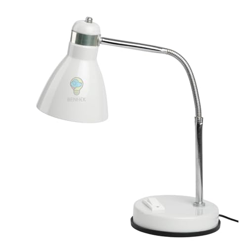 Image of BEHMEK Study Table Lamp | Adjustable Metal Desk Light for Reading, Writing, Study & Office Work | Flexible Neck LED Table Lamp for Students & Home Office (White)