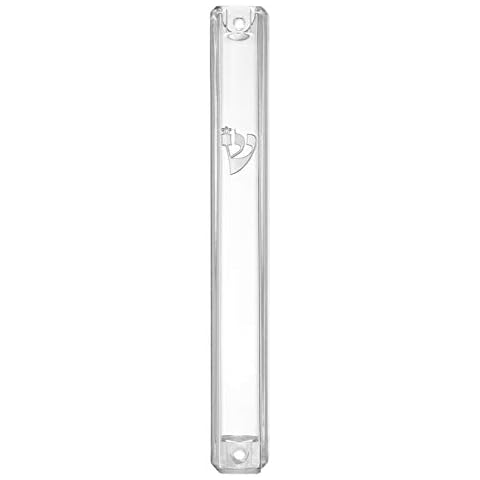 A&S Mezuzot Clear Lucite Mezuzah Case with Silver Shin Design Waterproof Judaica Door Mezuza for Home Blessing(1 Pack of 3, 7 Inches) Cover