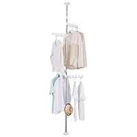 BAOYOUNI Standing Clothes Laundry Drying Rack Coat Hanger Organizer Floor to Ceiling Adjustable Metal Corner Tension Pole