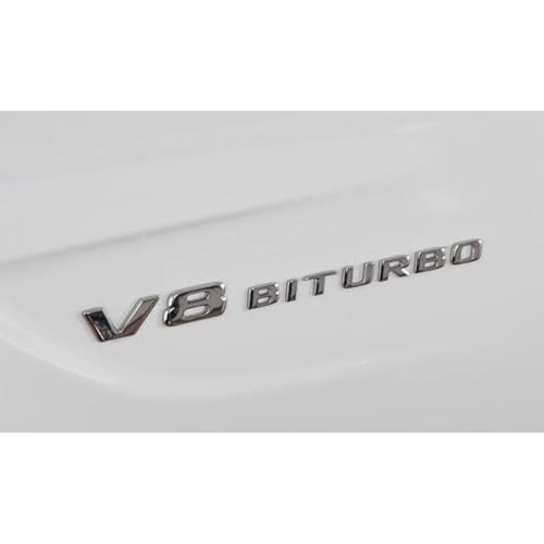 Image of Compatible with V8 BITURBO Emblem - ABS Chrome Letters for German Luxury Cars (2019-2025 G63 /C63 /GLC63), 3D Raised Design with Adhesive, Exact Fit Badge Replacement (Black)
