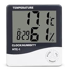 Image of HTC-1 Room Thermometer with Humidity Incubator Meter and Accurate Temperature Indicator Wall Mounting LCD Digital Clock Monitor for Indoor /Outdoor (White)