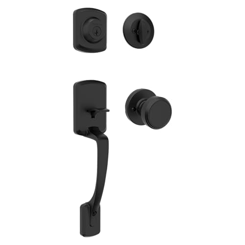 Image of Kwikset Henley Front Door Lock Handle and Deadbolt Set, Entry Handleset Exterior with Round Maven Interior Door Knob, Matte Black, Pick Resistant SmartKey Rekey Deadbolt Security