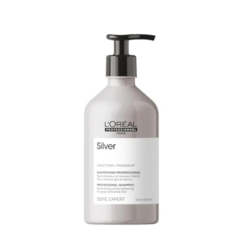 L'OREAL PROFESSIONNEL - Shampoing Déjaunissant Silver - Homme & Femme - Apporte Éclat, Douceur & Brillance - Pigments Violets - Cheveux Gris & Blancs - 500 ml