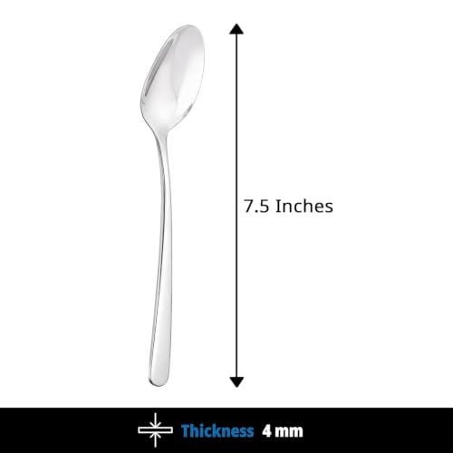 Image of Culinex 18 /8 Premium Stainless Steel 7.5 inch All Purpose Spoon Set of 12 for Dining Table, Kitchen | Heavy, Rustproof, Designer Silver Flatware By thinKitchen (Dora Series)