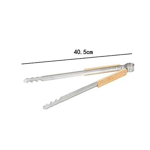 Pinzas de Cocina Pinzas para Alimentos de Acero Inoxidable, con Mango de Madera, para Cocina de Barbacoa, tamaño: 40,5 cm, Fuerte y Resistente