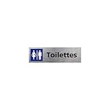 Pictogramme WC HOMME FEMME (Q0126). Signalisation Porte - 170 X 50 mm - Autocollant souple ou plaque alu brossé 2mm. - Adhésif aspect aluminium brossé - Adhésif aspect aluminium brossé -