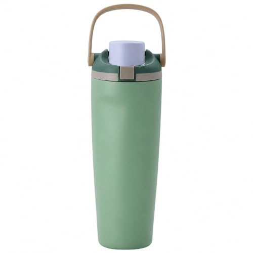 Image of HomeCloud 900ML Stainless Steel Water Bottle - Double-Wall Vacuum Insulated, Leakproof Straw Lid, BPA-Free Reusable Travel Flask with Two-Way Spout for Gym, Office & Outdoor Use (B Green)