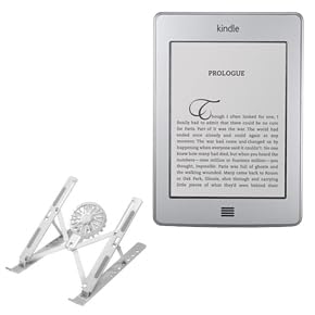 BoxWave Stand and Mount Compatible with Kindle Touch (4th Gen 2011) - QuickSwitch Stand with Cooling Fan, Portable, Multi Angle Viewing Ventilator - Metallic Silver