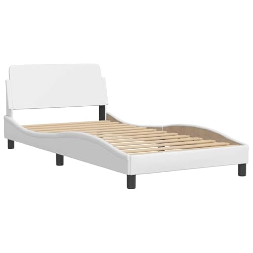 vidaXL Cadre de Lit Dover, Lit Rembourré avec Sommier à Lattes, Lit Simple avec Pied Chambre, Blanc 100x200 cm Similicuir