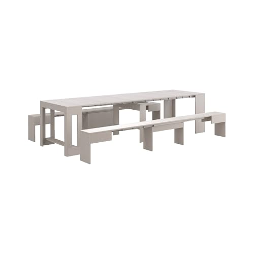 Dmora Panca Torquato, Set di 2 sedute per tavolo da pranzo, Panche allungabili, 290x25h45 cm, Bianco