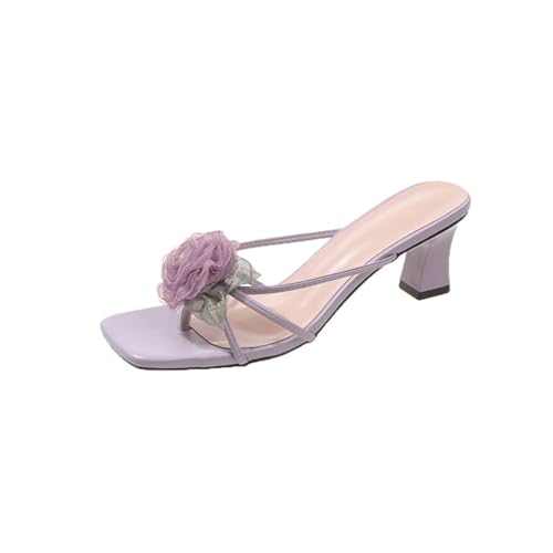 HBJWOV Slippers Women's Outer Slim Heeled High Sandals Gentle Skirt Flower Sandals Slippers