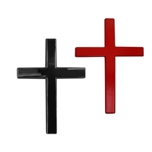 Image of 2PCS Metal Jesus Christ Cross Badge Stickers, Cross Decal, 2.5 inchx1.8 inch 3D Jesus Christ Car Emblem Badge Decal, Self Adhesive Scratch Covering Metal Emblem Decals Fit Car Body Fender Tail (Black+Red)