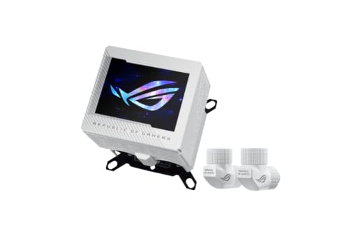 ASUS ROG Ryujin III WB White LCD CPU-Wasserblock (Asetek-Wasserblock mit 178 Mikrokühllamellen und Kühlplatte aus Kupferlegierung, 3,5-Zoll-LCD-Bildschirm, integrierter VRM-Lüfter, ROG Fittings, weiß)
