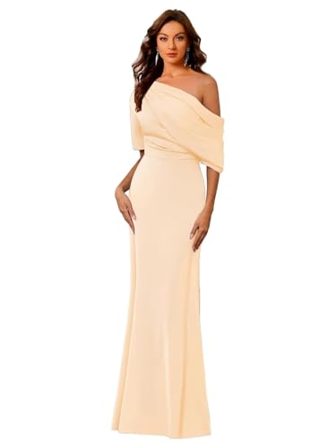 Image of Mermaid Satin Mother of The Bride Dresses for Women Elegant One Shoulder Ruffle Long Formal Evening Gown