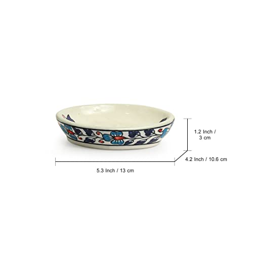 Image of ExclusiveLane 'Floral Feels' 3 Handpainted Piece Ceramic Bathroom Accessories Set of 3 (Soap Tray, Ceramic Toothbrush Holder for Bathroom, Liquid Soap Dispenser For Bathroom) |Soap Holder for Bathroom
