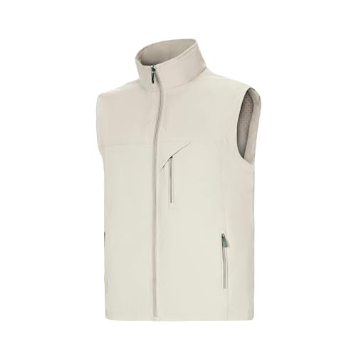 Image of Mens Vests Outerwear Windproof Lightweight Softshell Sleeveless Jacket | Breathable Zip Up Multi-Pockets Quick Dry Sports Vest for Golf Hiking Fishing Running