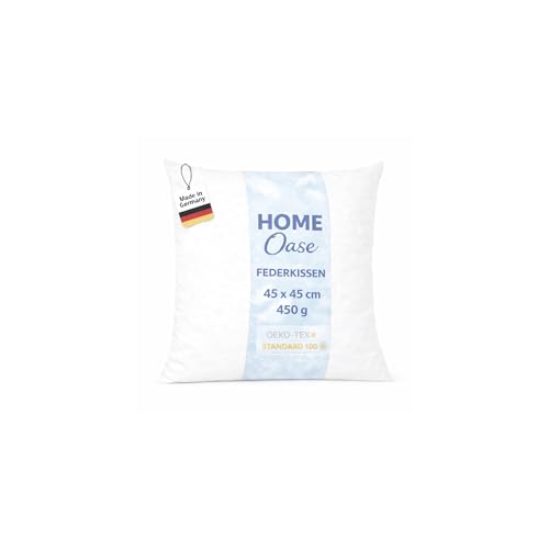 Home Oase Federkissen 45x45 cm (1er Set) - Kopfkissen mit 100% Federfüllung und Bezug aus Bauwmolle Oeko-Tex Zertifiziert perfekt für Allergiker und Kinder 300 g Füllung