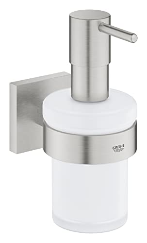 GROHE Start Cube Soap Dispenser with Holder (Material: Frosted Glass & Metal, Filling Quantity 160 ml