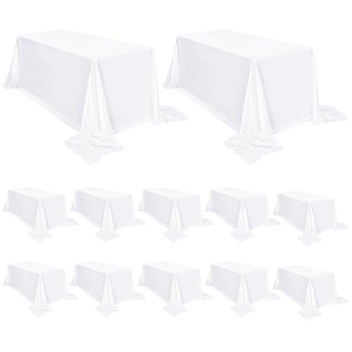 FXKS 12 Pack White Rectangle Tablecloth 90 x 156 Inch Silver