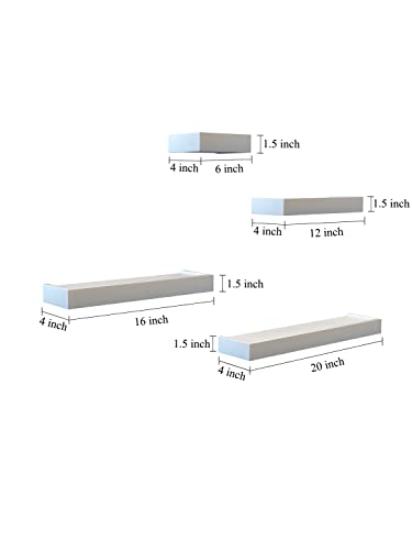 Image of Home Sparkle Wall Shelves Set of 4 Engineered Wood Wall Shelves with Large Storage | Floating Wooden Wall Shelf for Bathroom Kitchen Bedroom Living Room Set of 4 (White)
