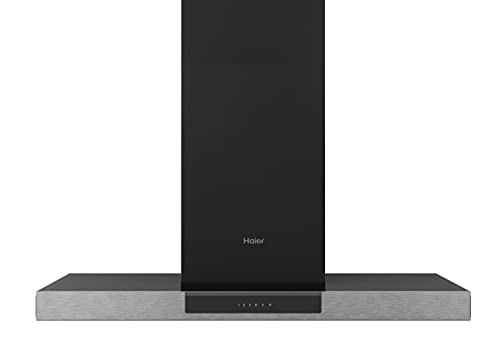 Haier I-Link HATS9DS2XWIFI- Campana extractora 90cm, WIFI, Potencia 746 m3/h, 4 Velocidades, Silenciosa 64 db, Filtros carbono, 3 Filtros Antigrasa, Luz LED, Clase A+, Cristal Negro con frontal Inox