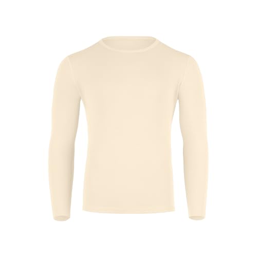 menique 100% Merino Wolle Herren Langarmshirt Slim Fit Thermounterwäsche Baselayer Longsleeve Shirt für Wandern Ski & Outdoor Atmungsaktiv und Geruchsresistent (L Natürliche)
