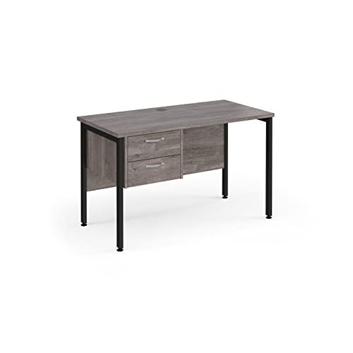 Mr Office Maestro 25 straight desk 600mm deep with 2 drawer pedestal - black H-frame leg, 1200, Grey oak