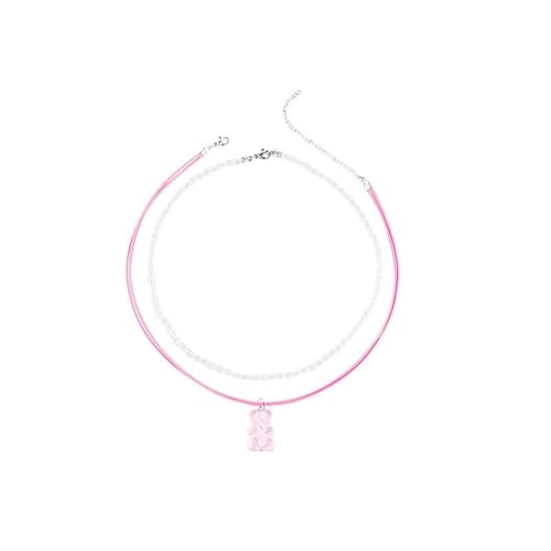 Maxtonser Collar con colgante de oso de doble capa, cadena de perlas para mujer y niña, cadena de calle vintage hip hop