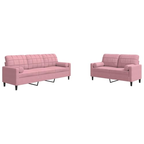 vidaXL Sofagarnitur 2-TLG., Polstersofa mit Kissen Nackenrollen, Sitzgruppe für Wohnzimmer, Loungesofa Sessel Sofa Couch Garnitur, Rosa Samt vidaXL Sofagarnitur 2-TLG., Polstersofa mit Kissen Nackenrollen, Sitzgruppe für Wohnzimmer, Loungesofa Sessel Sofa Couch Garnitur, Rosa Samt
