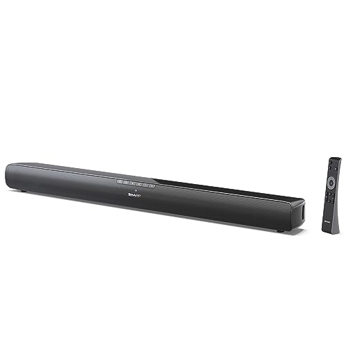 Sharp HT-SB100K 2.0 Soundbar with Bluetooth 5.1 for Wireless Streaming, Sound Bar for TV with HDMI ARC/CEC, 3.5mm Aux-In, USB Playback/MP3, Equaliser with 3 Pre-Sets & Remote Control - Glossy Black