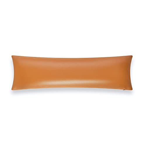 Hofdeco Modern Decorative Body Lumbar Pillow Cover Only For Bed, Backyard, Couch, Sofa, Camel Vegan Faux Leather, 12"X40" #TOP18