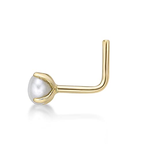 3 Mm Fresh Water Pearl 20 Gauge L-Shape Stud Nose Ring For Women Or Men In 14K Yellow Gold By Lavari Jewelers #TOP1