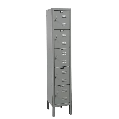 Hallowell U1256-5-HG Premium Box KD Metal Locker, Unassembled, 1-Wide Grouping, 5 Tier, 12" Opening Height, 66" Frame Height, 12" Width x 15" Depth, Gray