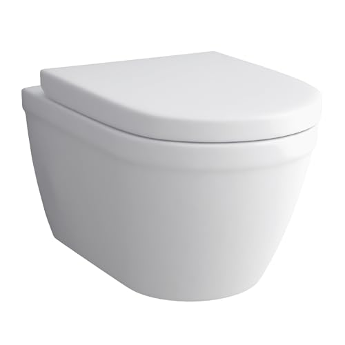 Alpenberger Hänge WC Toilette Kurz 48 cm | Kloschüssel Wandhängend | Wand WC Spülrandlos mit Nano | WC Set mit Softclose WC Deckel aus Duroplast | Passend Geberit