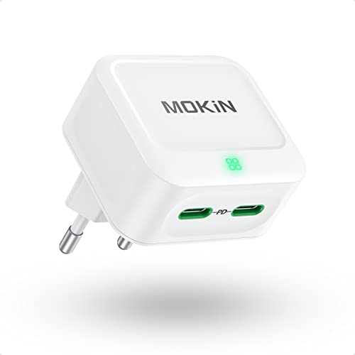 40W USB C Ladegerät MOKiN doppelt USB C Netzteil PD 3.0 PPS Schnellladegerät kompatibel mit iPhone 14/14 Pro/14 Pro Max/13 Pro/12 Pro/11/XR/X, Galaxy S22/S21/S20/Note 20, Pixel, MacBook, iPad Cover