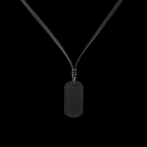 Colar Masculino Cordão De Couro Dog Tag Preto