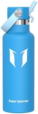 Super Sparrow Insulated Water Bottle - 17 Oz / 25 Oz / 34 Oz - Standard Mouth FlipFlow Flask - BPA Free, Leak Proof Drink Bottle- Ergonomic Straw Water Bottles for Work, Gym, Travel, Sports - View 3