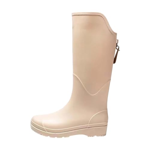 Damen wasserdichte kniehohe Gummistiefel mit Reißverschluss hinten, rutschfeste Sohle und weiches Futter, hoher Keilabsatz, Regenstiefel für starken Regen, Gartenarbeit, Bauernhof, Stallhof oder Damen wasserdichte kniehohe Gummistiefel mit Reißverschluss hinten, rutschfeste Sohle und weiches Futter, hoher Keilabsatz, Regenstiefel für starken Regen, Gartenarbeit, Bauernhof, Stallhof oder