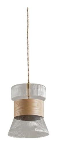 Lustre en forme de trompette haut de gamme en verre, bois d'encadrement et cuivre E27