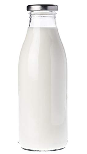Pack of 6 x 1 Litre Glass Milk Bottles with silver lids.