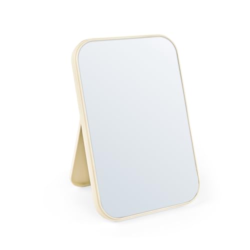 Catálogo de Espejos de mesa que Puedes Comprar On-line. 45 Yafmcy - Espejo de maquillaje de computadora de 8 pulgadas, espejo plegable portátil con soporte, espejo de mesa de pie, cuadrado para colgar en la pared (beige)