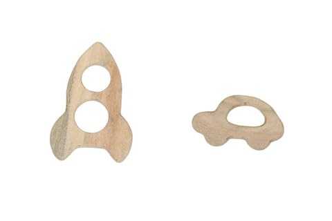 CASA BAMBINI Wooden Car Rocket Pack of 2, Safe and Durable for Baby/Kids | Color - Neem