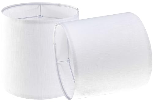 Set of 2 White Tall Linen Drum Lamp Shades Modern Lamp Shade 9.8