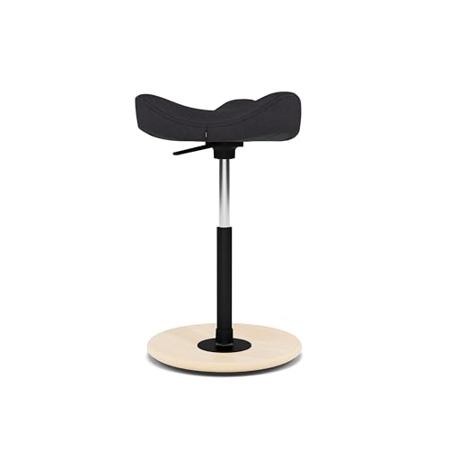 Varier Move Sgabello Naturale/Nero Ergonomico Regolabile per Scrivania Standing con Base in Legno e Seduta in Schiuma Sagomata – Garanzia di Qualità 10 Anni