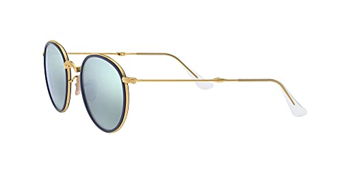 Ray-Ban Round Dobrável RB3517 - Espelhado - Dourado/Azul - 001/30/51